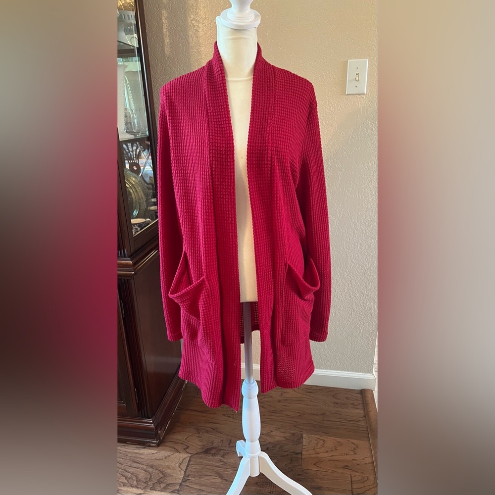 Elegant Red Open-Front Cardigan